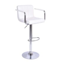 Barová stolička, biela ekokoža/chróm, LEORA 2 NEW P1, poškodený tovar