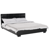 Manželská posteľ s roštom, 160x200, čierna ekokoža, MIKEL, rozbalený tovar